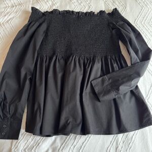 HALOGEN - Off Shoulder Ruched Blouse - NEW - Black - Size M